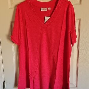 Quacker Factory Vibrant Pink (Rhubarb) Short Sleeve Top